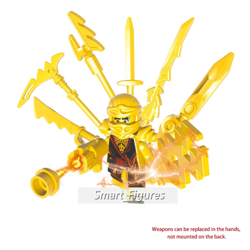 Golden Ninjago Dengan Banyak Senjata Lloyd Kai Jay Walker Nya Zane Robort Anak Rakitan Mainan Hadiah Phantom Ninja