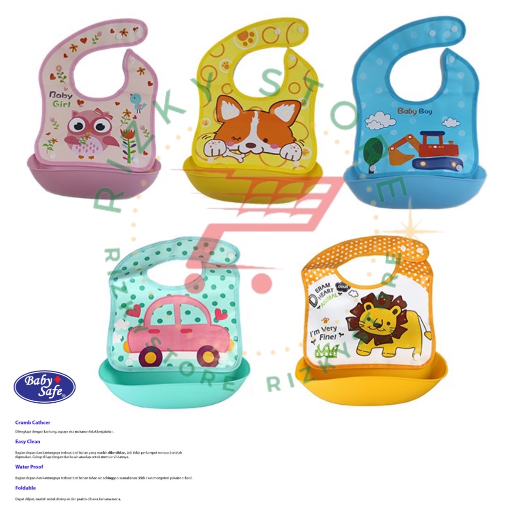 Baby Safe BIB02 Celemek bayi crumb catcher easy clean waterproof foldable