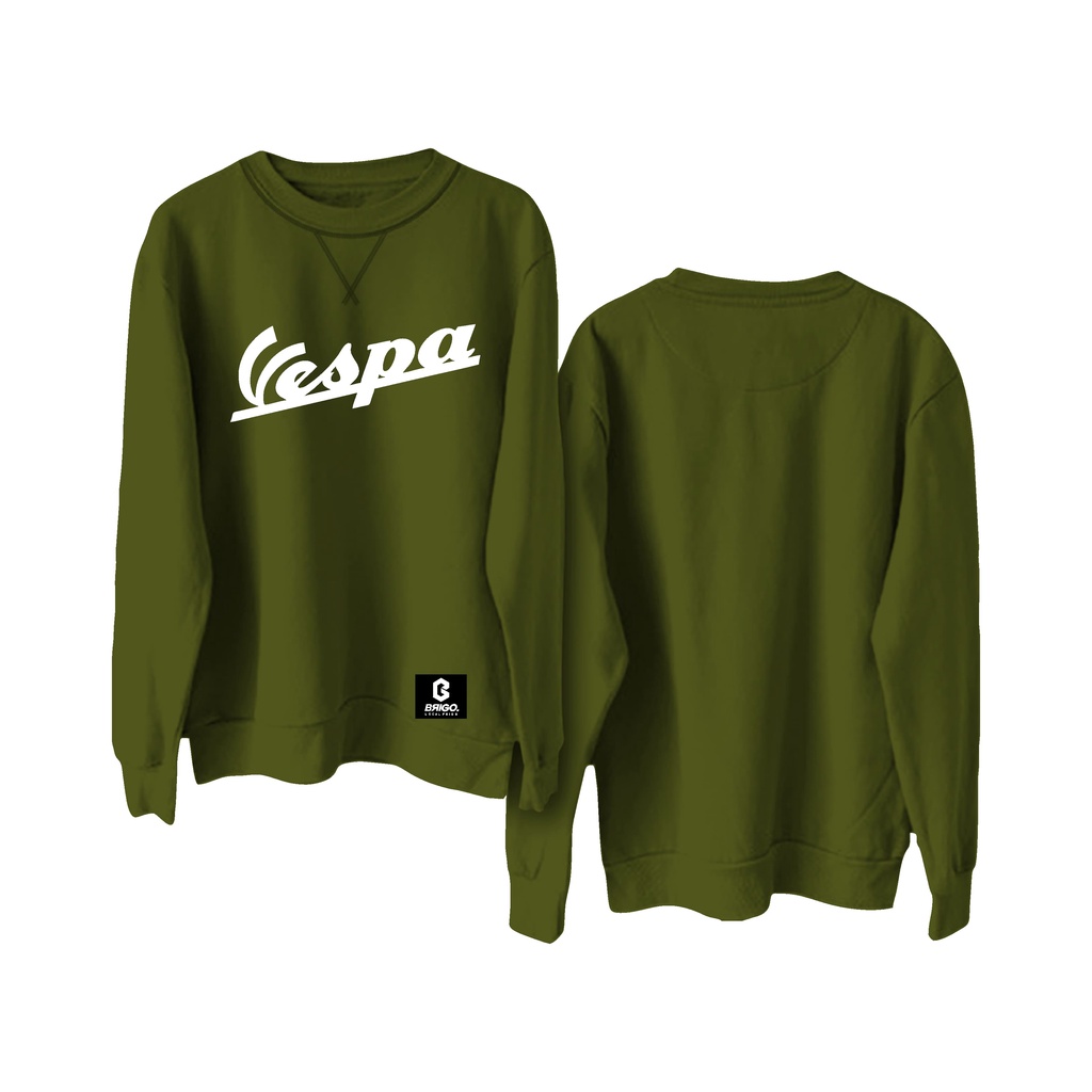 Basic Sweatshirt BRIGO X VESPA FONT II Sweater Crewneck Polos BRIGO X VESPA Sablon DTF Fleece Cotton Size M-XXL (Pria &amp; Wanita) Free stiker&amp;Gantungan Kunci