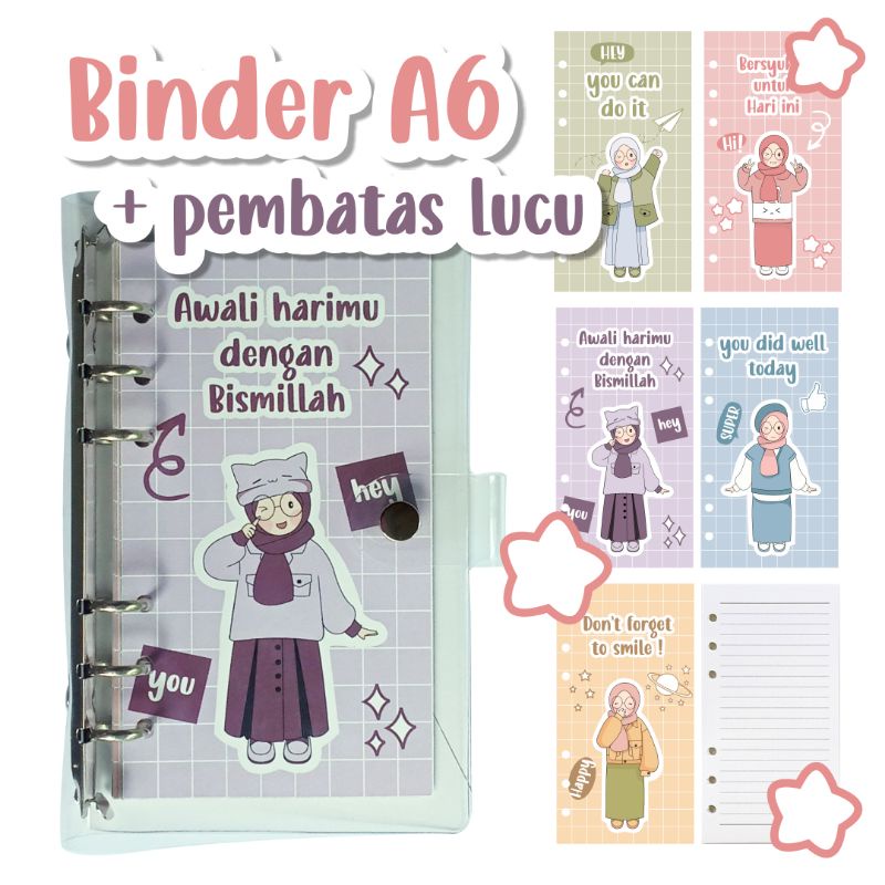 

Buku Binder 6 Ring 6 Lubang A6 Transparan Bening Tahan Air Cover Pembatas Sampul Depan Binder Motif Kartun A6 Lucu Cute Kawai Aesthetic Estetik Notebook Journaling Journal Jurnal scrapbook DIY Diary