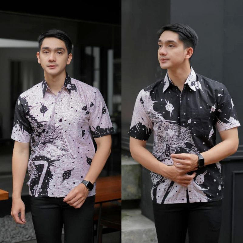 Hem Batik Pria Lengan Pendek Motif Hitam Manis BATIK DUONG