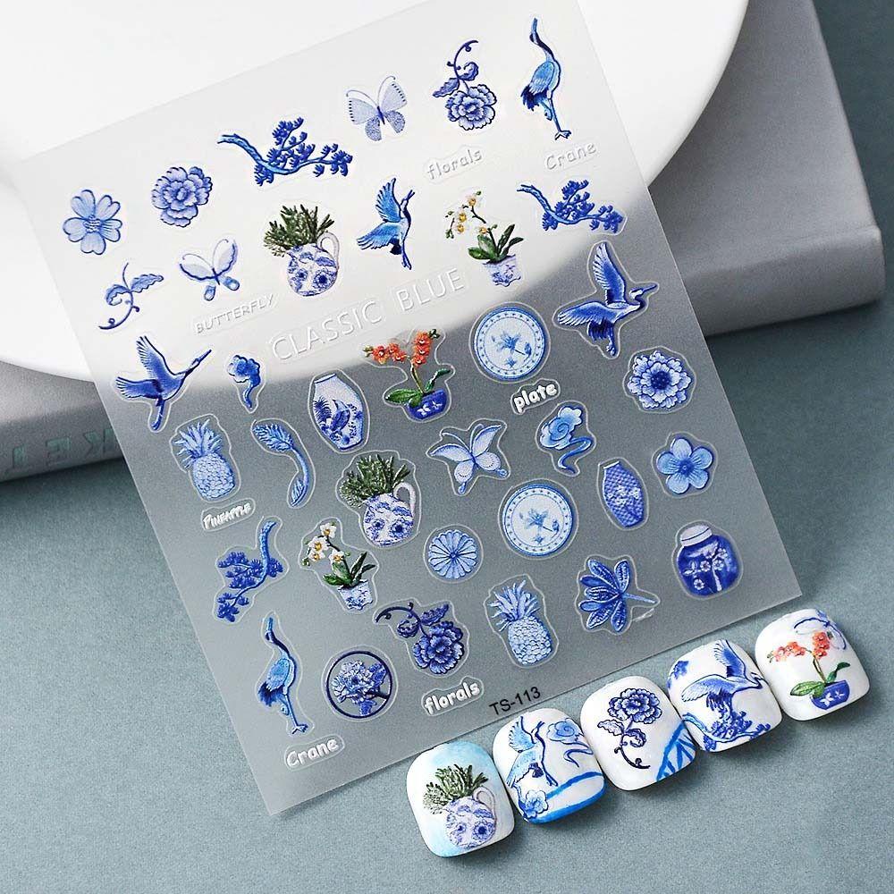 MXBEAUTY Stiker Kuku Cina DIY Nail Art Fashion Gaya Antik Keramik Hutan Karakter Cina Nail Art Dekorasi