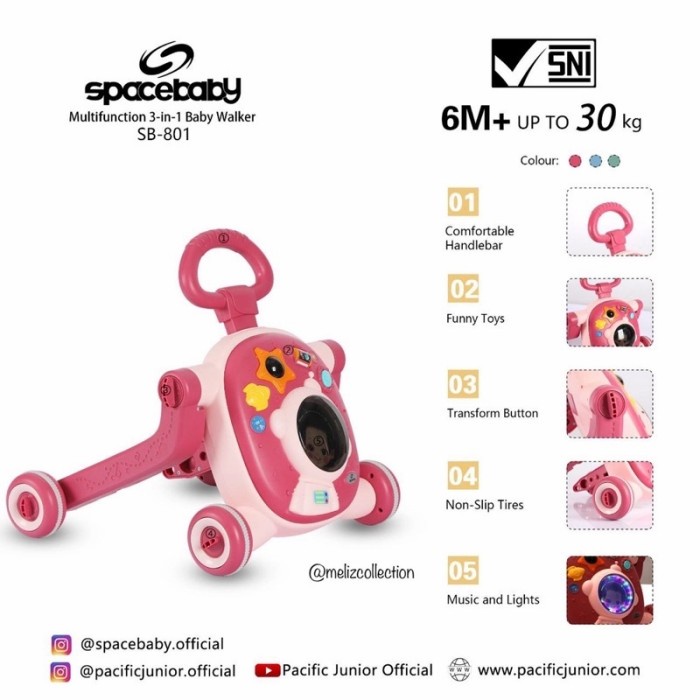 Wako Baby Walker 3In1 Anak Space Baby Sb-801 By Pacific
