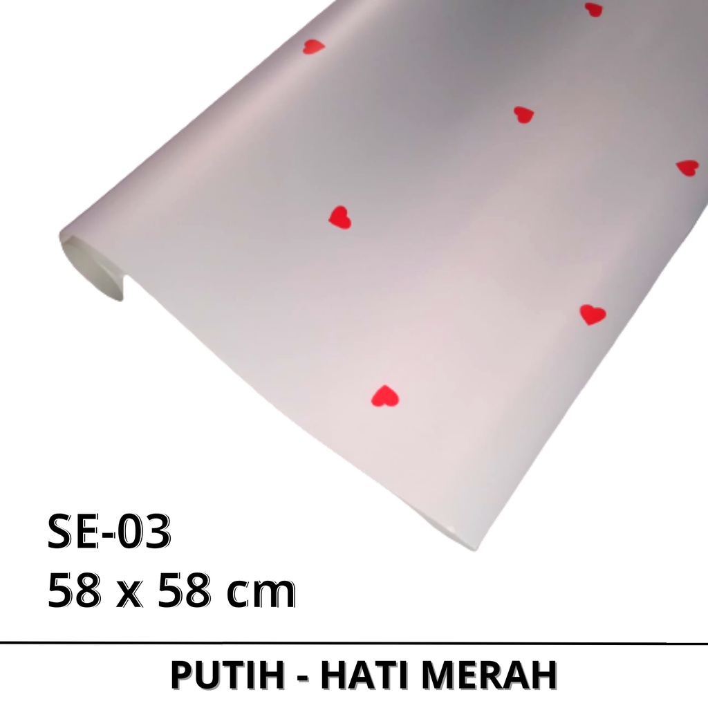 

CELLOPHANE PLASTIK BUNGKUS BUCKET WARNA PUTI MOTIF HATI MERAH