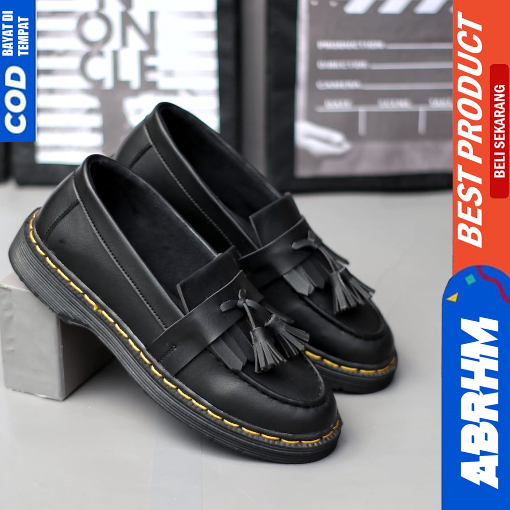 Sepatu Loafers Pria Docmart Tassel Formal Pantofel Kerja Kantor Hitam Abrhm