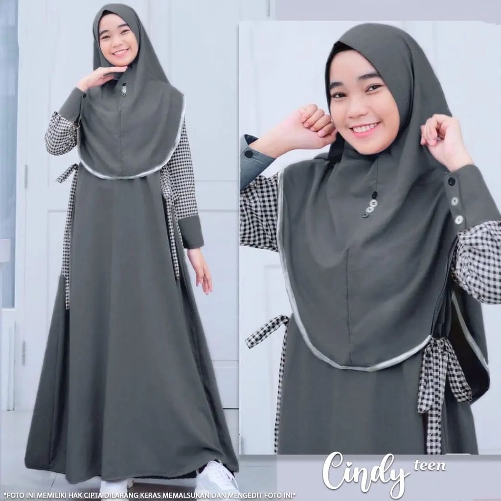 Cindy Teen Kids Gamis Anak Tanggung Set Khimar Usia 10 11 12 13 14 15 Tahun Dres Modern Baju Remaja 