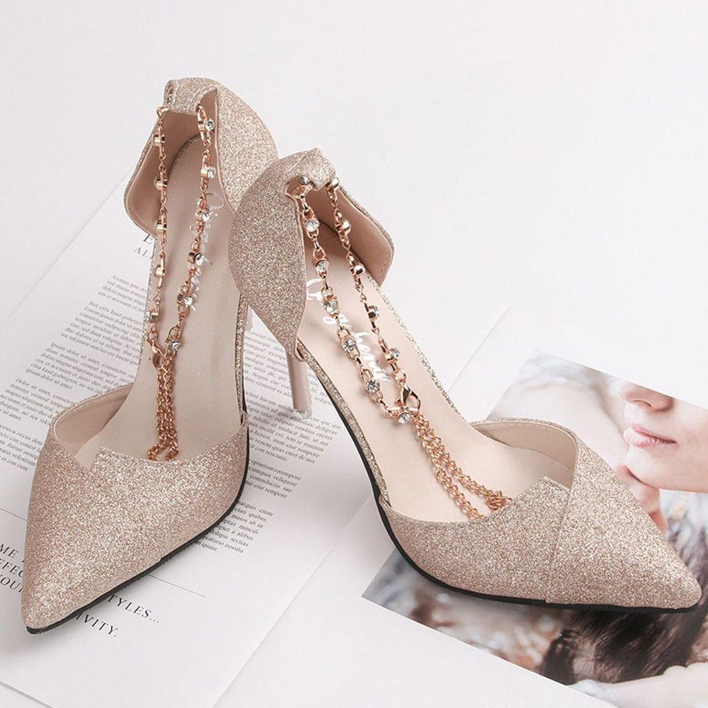 PINEAPPLE 1 Pair Women High-heeled Shoes Straps Anti-skid Adjustable Pearl Chain Anklets