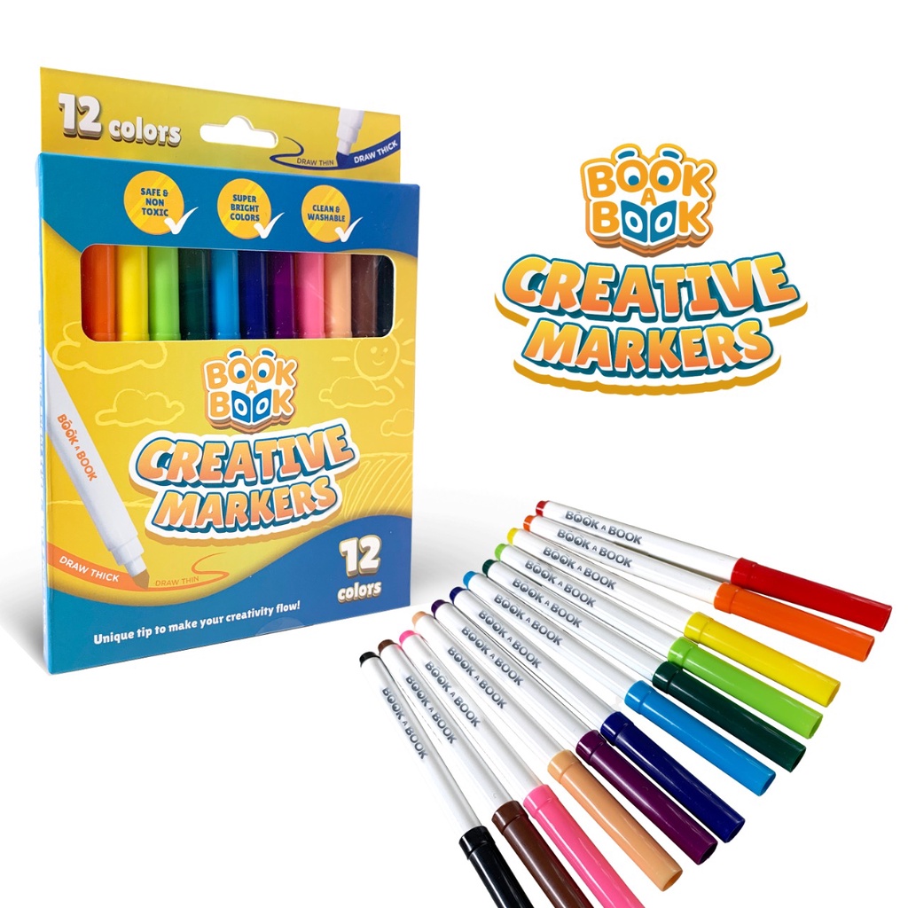 

Non-toxic Washable CREATIVE Marker by bookabook.id (dengan ujung TEBAL dan TIPIS)