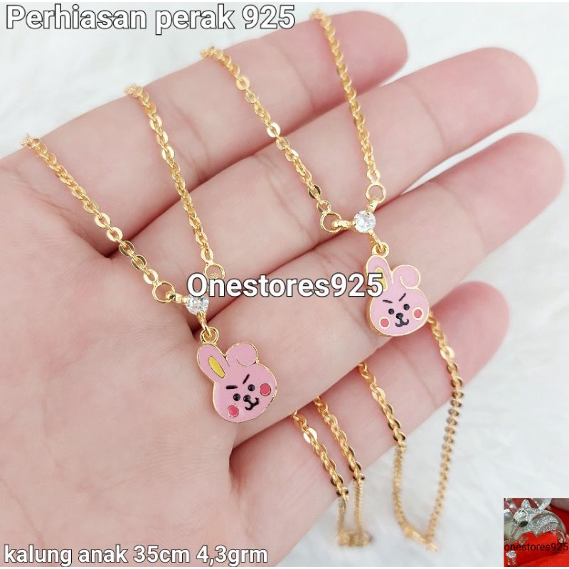 Kalung Bts Anak Cookie Perak925 Silver Asli Lapis Emas Kuning