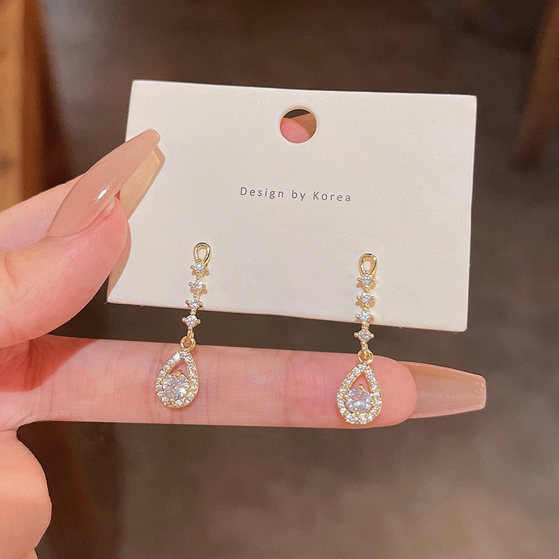 925 Perak Jarum Mewah Halus Zirkon Droplet Berbentuk Anting Perempuan Fashion Earrings Perhiasan