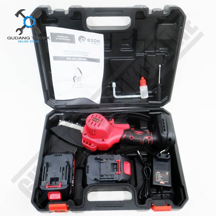 Mesin Chainsaw Mini 4&quot; 6&quot; 18Volt CORDLESS EDON / Mesin Gergaji Potong Kayu 4 6 Inch BATERAI Chain Saw BATTERY 18V EDON