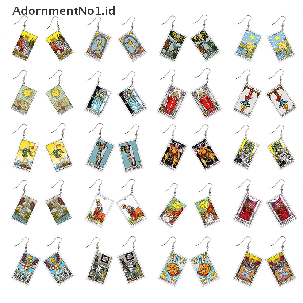 [AdornmentNo1] 1pasang Tarot Card Menjuntai Anting Akrilik Punk Perhiasan Ramalan Ajaib [ID]