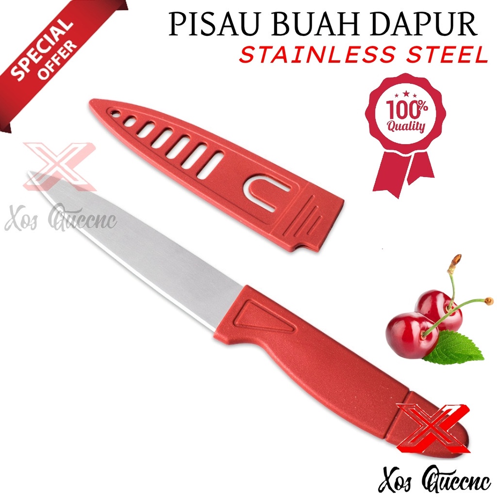 [XOQ] PISAU DAPUR STAINLESS SARUNG MERAH / PISAU DAPUR / PISAU BUAH / PISAU SAYUR DENGAN SARUNG / PISAU STAINLESS