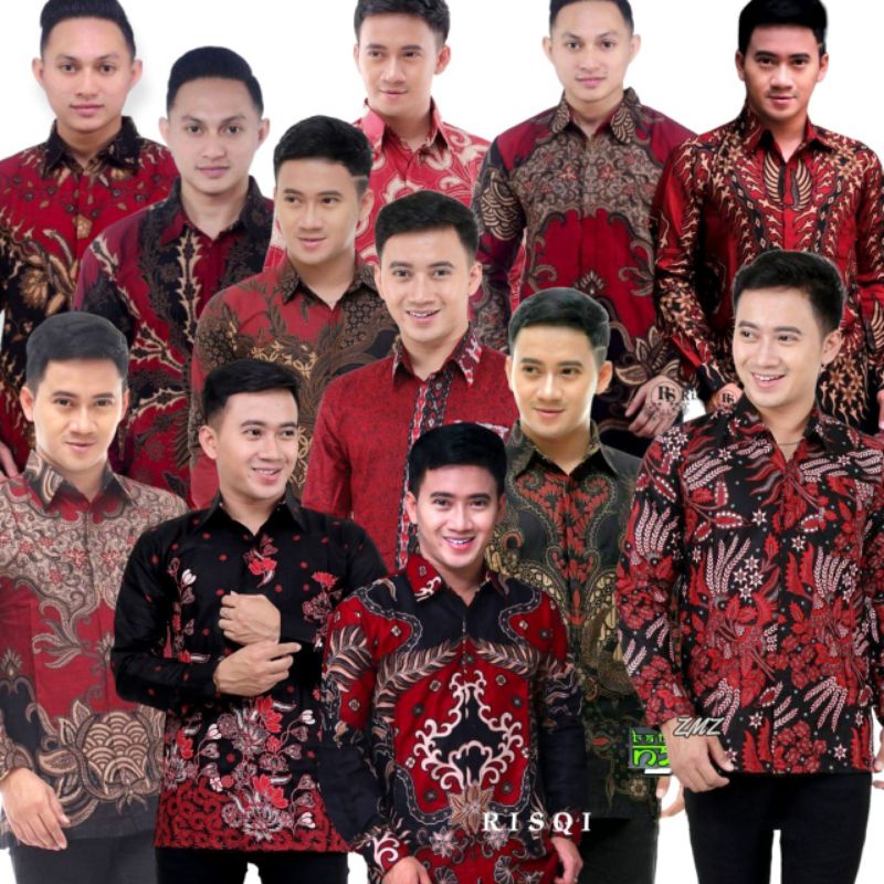 BAJU BATIK MERAH MAROON BATIK LENGAN PANJANG PRIA KEMEJA BATIK SARIMBIT BATIK KELUARGA SIZE M L XL X