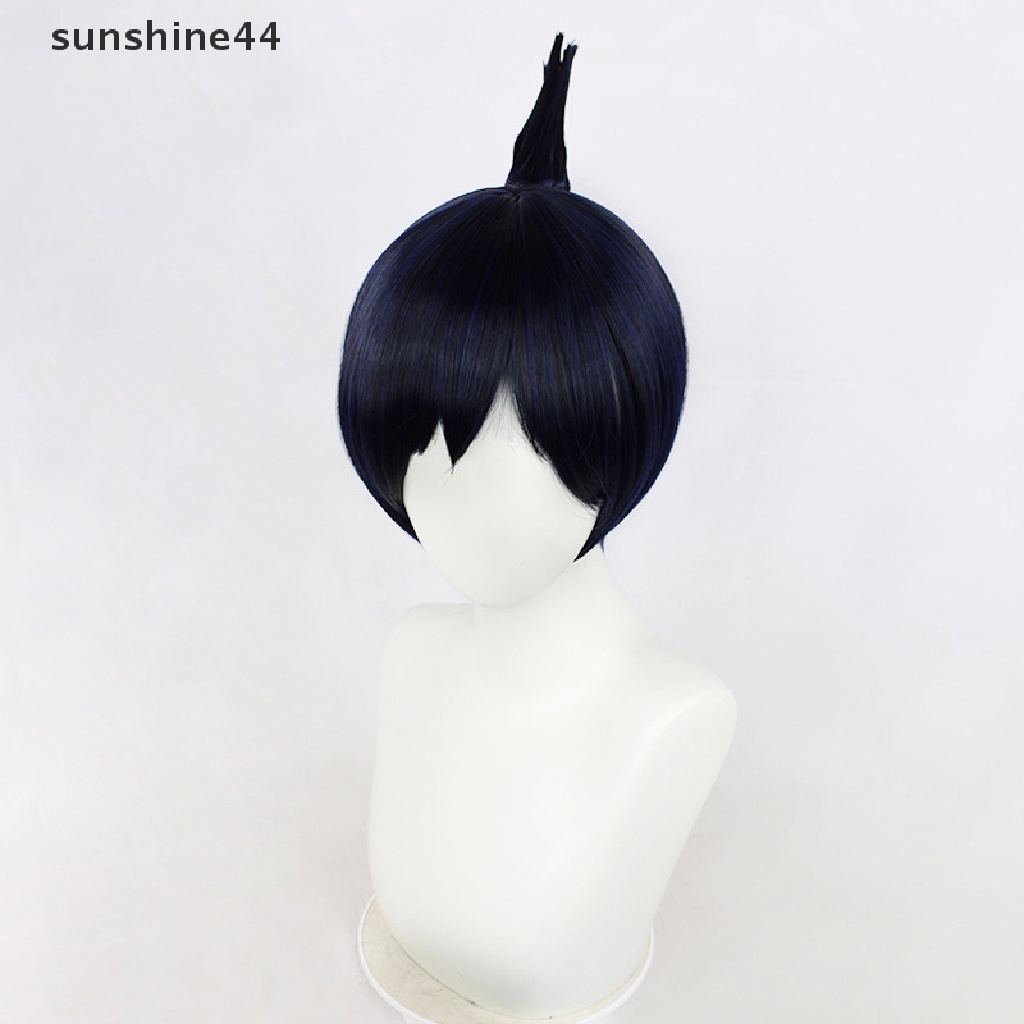 Sunshine Anime Chain Man Aki Hayakawa Cosplay Wig Hitam Topknot Style Rambut Serat Dengan Topi Wig Halloween Party Role Play Wig Pria Wig Pesta.