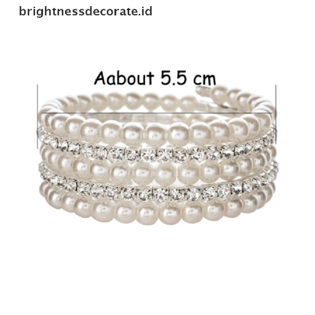 [Birth] Gelang &amp; Bangle Cuff Mutiara Berlian Imitasi Multilayer Untuk Wanita Adjustable [ID]