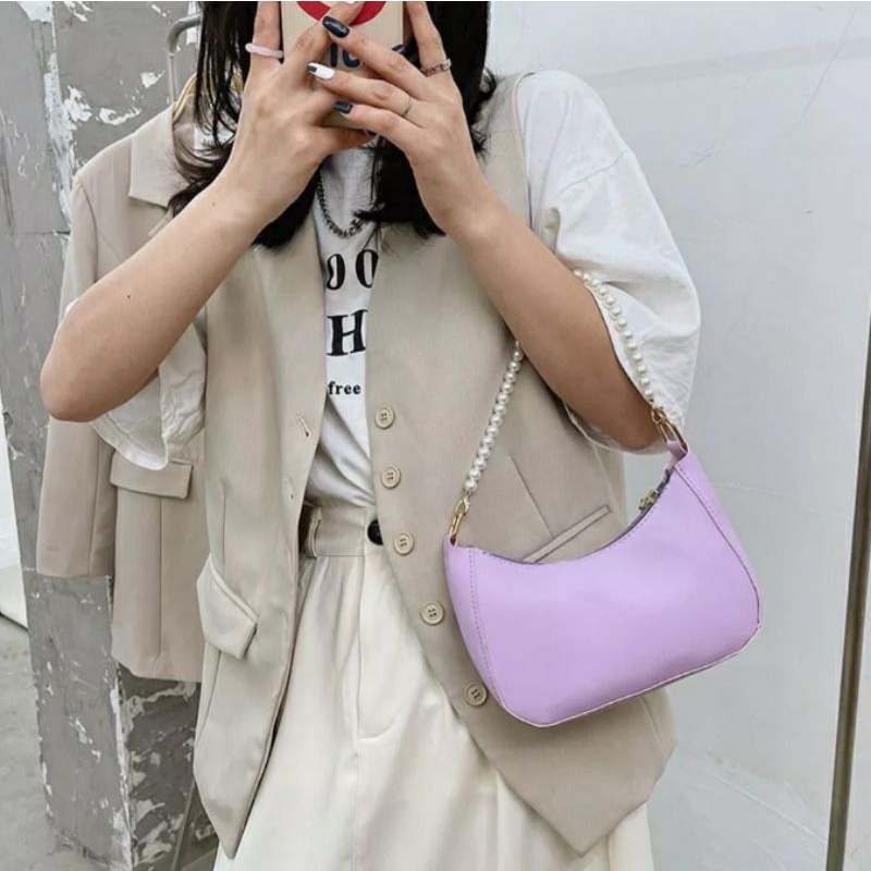 dem_sare / DS1196 BERLINE Tas shoulder bag wanita vintage bolsa rantai Mutiara Sling Bag Tas Selempang Bordir