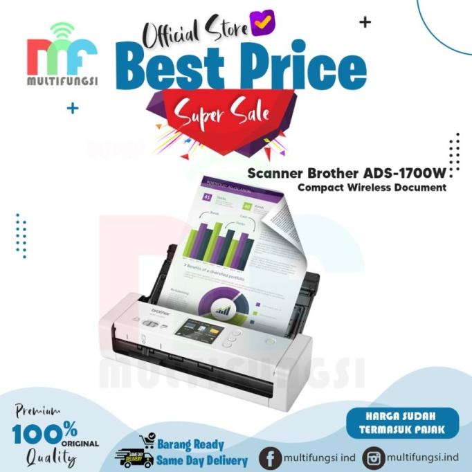Scanner Brother ADS-1700W Compact Wireless Document ADS1700 W