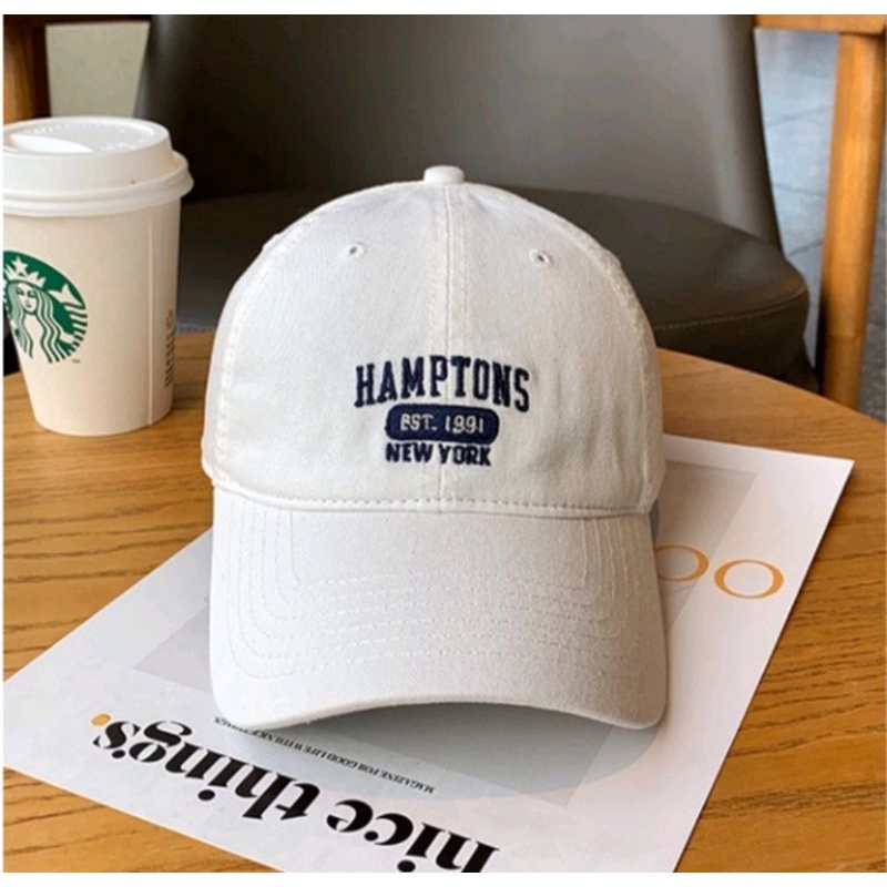 Best Seller - Topi Unisex Cap Hat Cotton Material Bordir Brooklyn Baseball / Baseball Cap Korea Trendy - COD-Putih Hamptons
