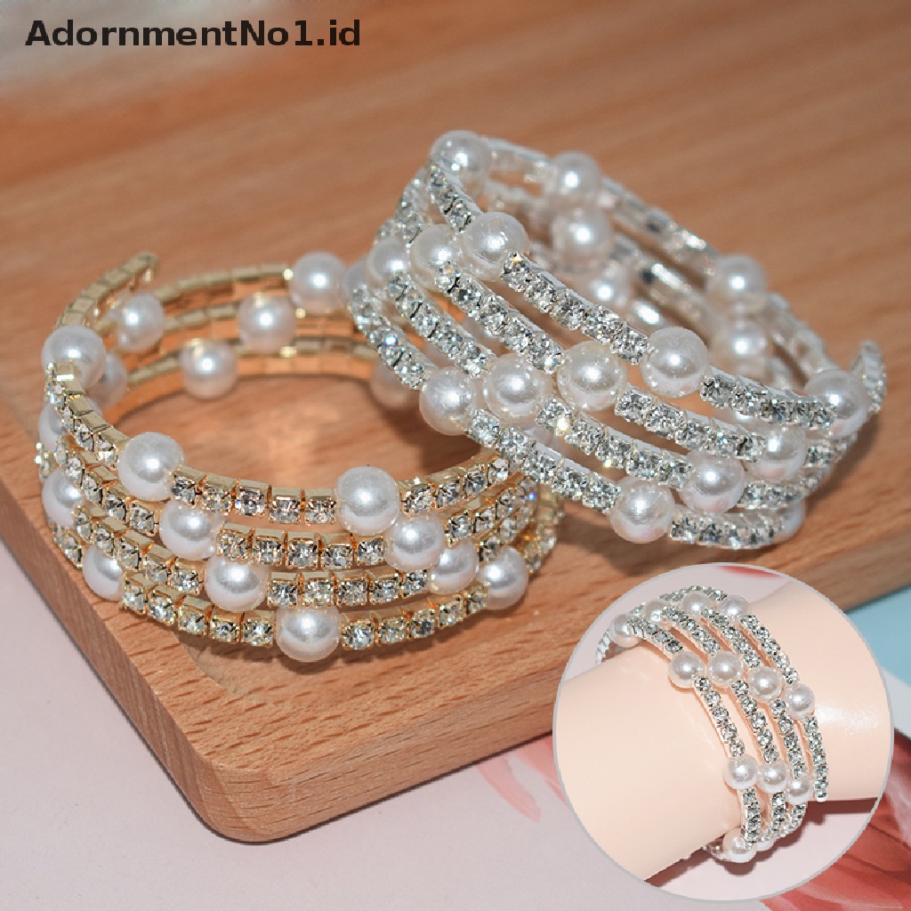 [AdornmentNo1] Gelang Mutiara Imitasi Kristal Elegan Multilayer Stretchable Pearl Bracelet Gelang Mutiara Untuk Wanita Hadiah Perhiasan Pengantin [ID]