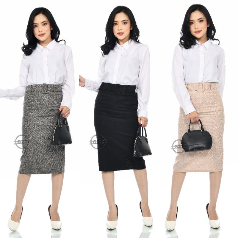 Rok Kerja Hitam Pendek Span Midi 7/8 Dibawah lutut Bahan Formal Kantor