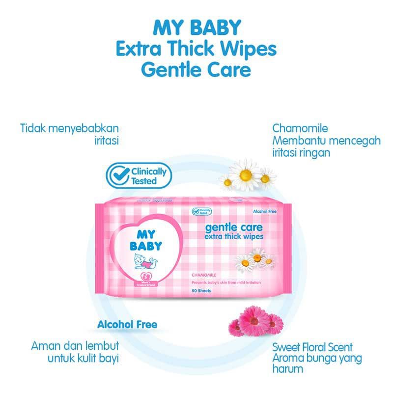 MY BABY Extra Thick Wipes 50 Sheets + FREE 50 sheets | Tisu Basah Bayi | Alcohol Free | Lembut | MyBaby Arjuna