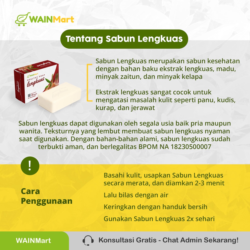 WAINMart Sabun Panu Ekstrak Lengkuas | Penghilang Kurap, Panu, Jamur, Kadas, Gatal | Healthy Soap