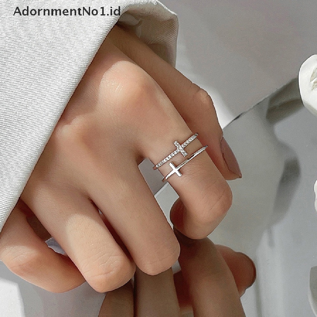 [AdornmentNo1] Cincin Jari Telunjuk Terbuka Zircon Silang Ganda Kedip Untuk Wanita Fashion Perhiasan Hadiah [ID]