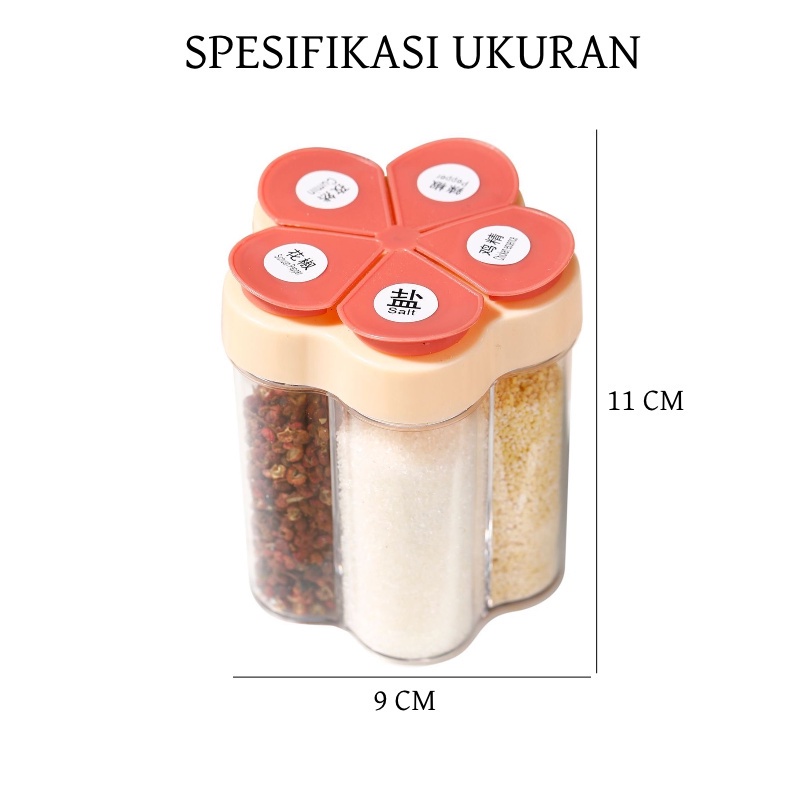 [XOQ] KOTAK BUMBU DAPUR MINIMALIS 5 SEKAT / RAK BUMBU 5 IN 1 / WADAH TEMPAT BUMBU DAPUR / PENYIMPANAN BUMBU DAPUR SEASONING JAR
