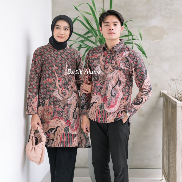 Baju Batik Couple Pasangan Terbaru Premium Modern Original Lapis Furing - Lapis Trikot Batik Kerja Kantor Kondangan Size S M L XL XXL XXXL