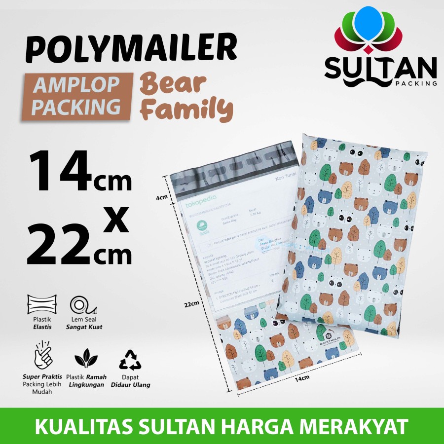 

Amplop Plastik Packing Polymailer 14x22cm Bear Family Polimailer Cute
