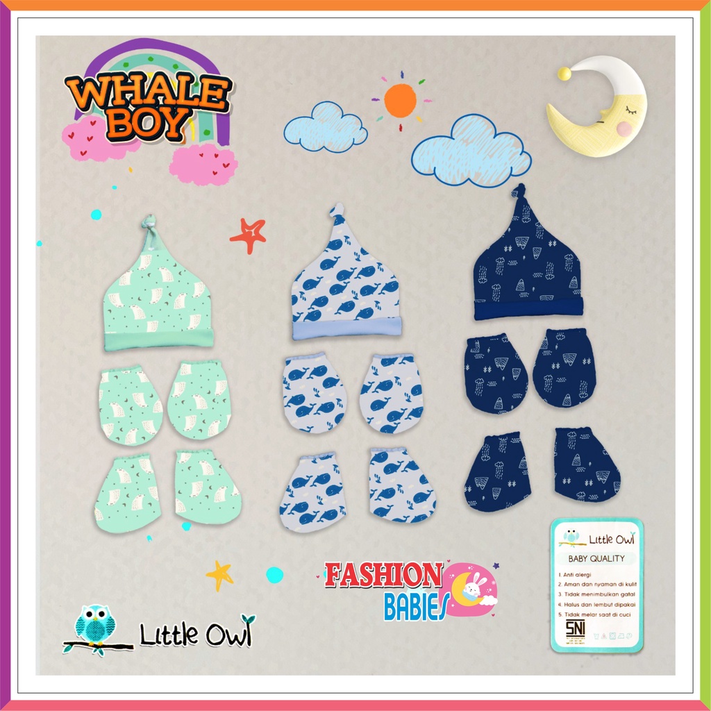 LITTLE OWL TOPI STK SET | Perlengkapan Bayi Newborn ❤️ Fashionbabies ❤️
