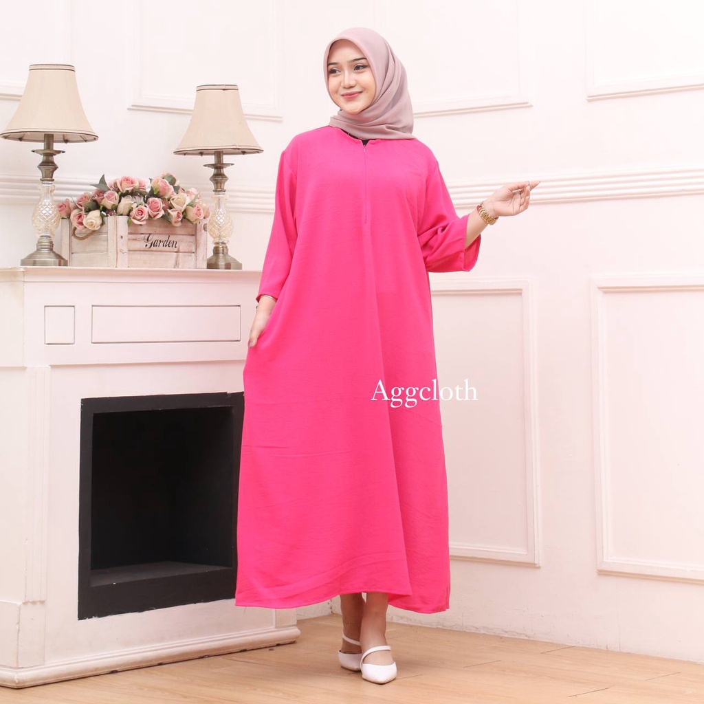 Daster Gamis Crinkle Polos Kekinian Lengan Tangan 3/4 Panjang Semata Kaki Busui Jumbo LD 120 Murah AggCloth