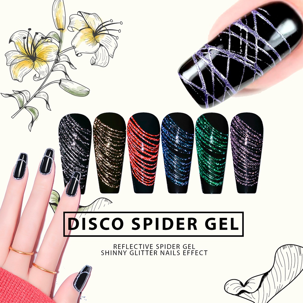 [ COD ] SPIDER GEL POLISH GLITTER DISCO/ KUTEK GEL PAINTING JARING GARIS/ NAILART GLITER NAIL ART