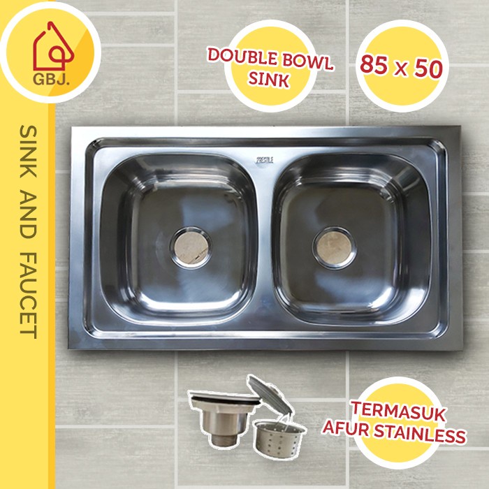 BAK CUCI PIRING DOUBLE SINK BOWL / BAK CUCI 2 LUBANG + AFUR STAINLESS