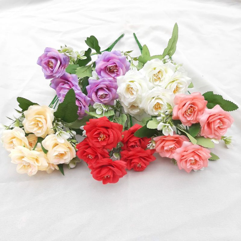 (MWRMKR) 6 KTM MAWAR SEGI/BUNGA MAWAR MEKAR ARTIFICIAL/BUNGA DEKOR/BUNGA HIAS KECIL/BUNGA RANGKAI BO