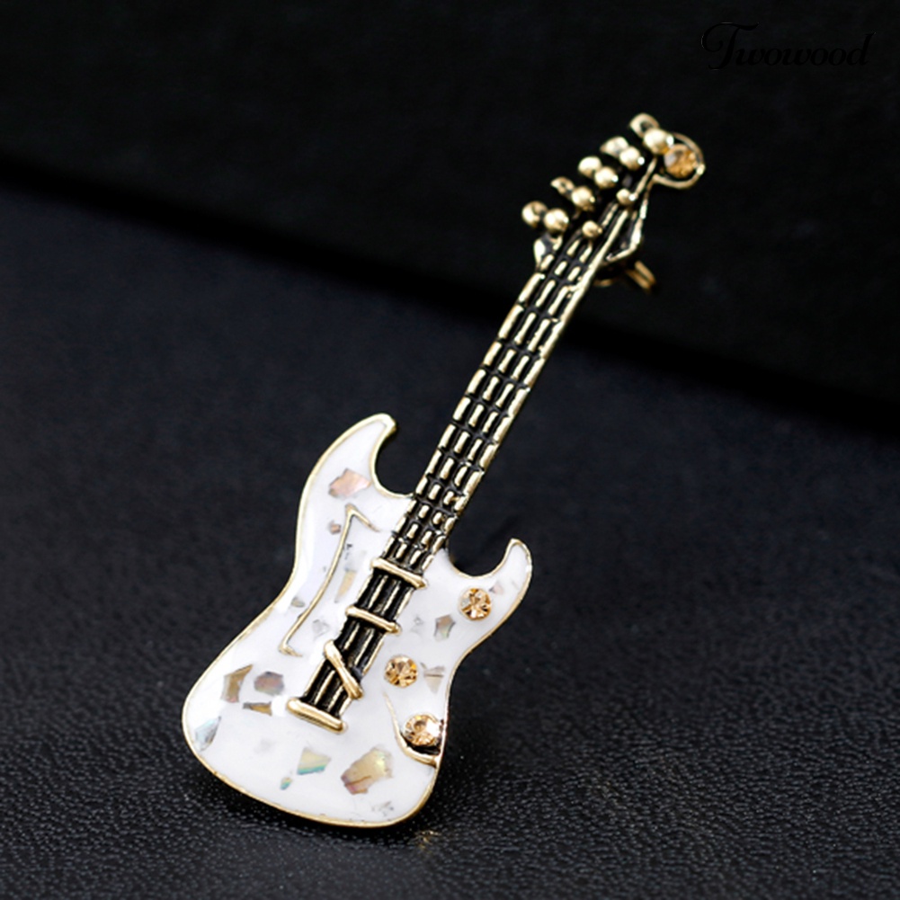 Twowood Vintage Wanita Berlian Imitasi Gitar Bros Pin Lencana Perhiasan Aksesoris Hadiah