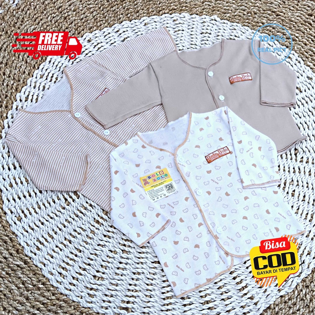 SALE 7.7 Serian Coklat Susu - 3 pcs Baju Bayi Tangan Panjang Baru Lahir 0 sd 3 Bulan Coklat Susu merk SNI Bolo - Bolo