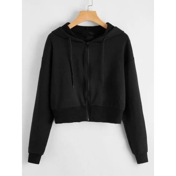 swetear jacket crop tanpa kantong hitam