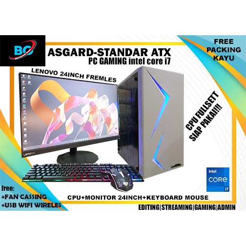 PC Gaming Pcgaming intel core i7 3770  ram 16 gb ssd 240 gb hdd 500 gb Led 24 in full set baru