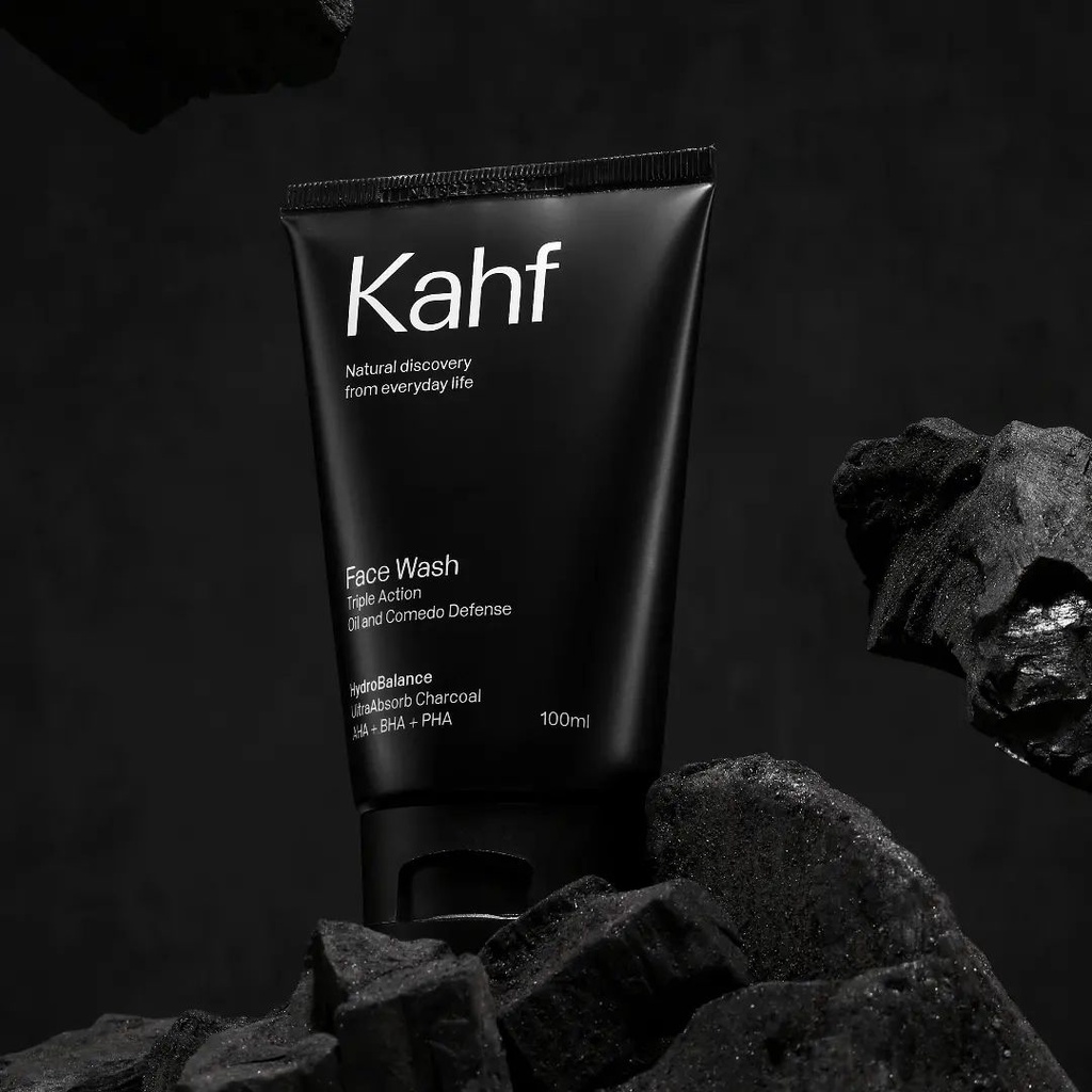 Kahf Skin Energizing and Brightening | Oil and Acne Care | Triple Action Oil and Comedo Defense | Gentle Exfoliating Face Scrub Wash 100ml Sabun Pembersih Wajah Pria