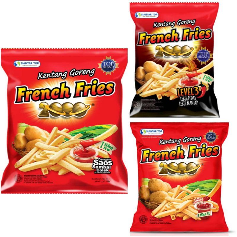 French Fries 2000 Premium baru sambal pedas Level 3 Snack kerupuk kentang kecil besar  jumbo