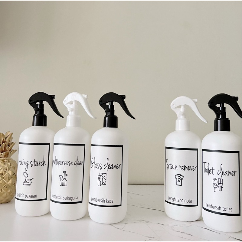 botol PUTIH N24 SPRAY hitam  putih stiker kotak gambar 500ml . aesthetic refillable bottle  minimalist organizer botol isi ulang semprot  stiker laundy room estetik