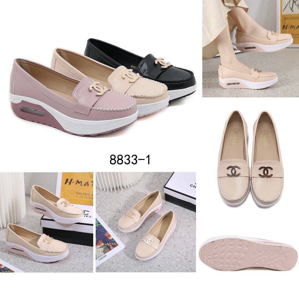 C Leather CC-Logo Wedges Slip-On Shoes 8833-1