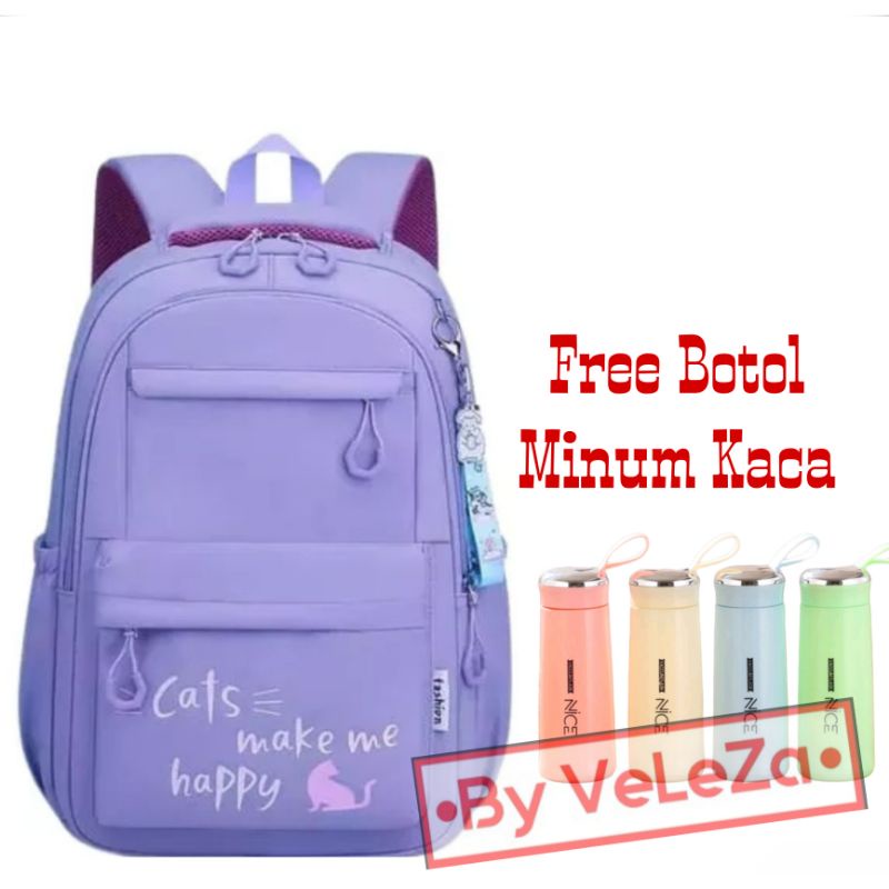 TAS ANAK SEKOLAH SD SMP TERBARU MODEL KUCING LUCU GRATIS BOTOL MINUM - TAS ANAK