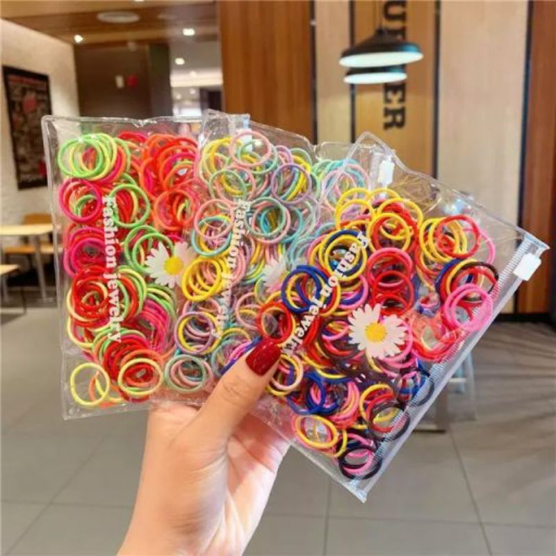 100 pcs Ikat rambut korea free pouch