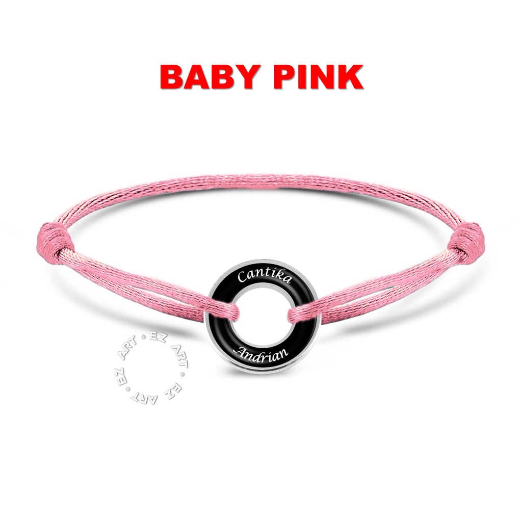 GELANG TALI SATIN CUSTOM NAMA TULISAN PASANGAN COUPLE PERSAHABATAN RING PLAT CINCIN STAINLESS STEEL WARNA