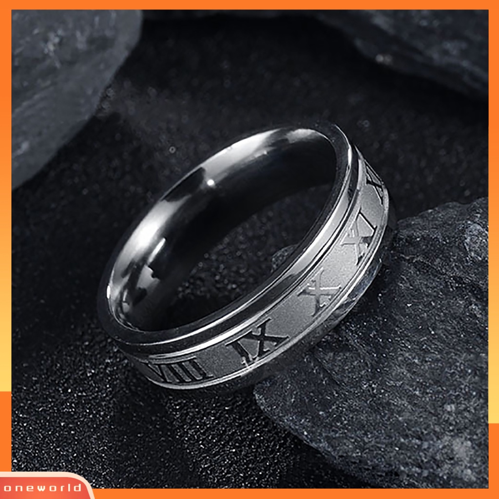 {oneworld} Cincin Punk Kreatif Unisex Titanium Steel Angka Romawi Cincin Untuk Hadiah Pesta Kehidupan Sehari-Hari