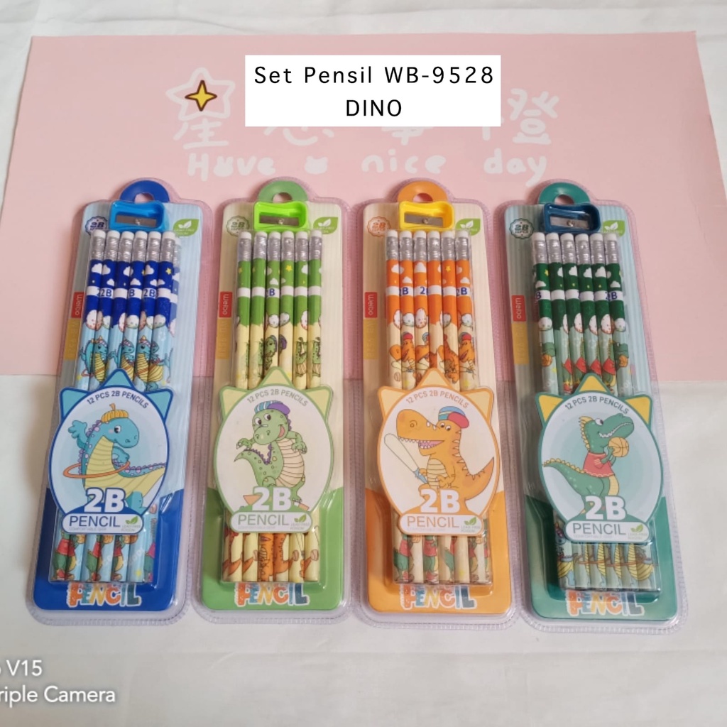 AS Pensil Set Unicorn, Dino, Astronot 2B isi 12pc pensil 2B + rautan