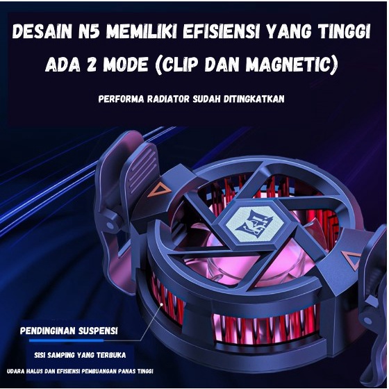 N5 Fan Cooler HP Funcooler Kipas Pendingin HP Fan Cooler Radiator Cooling Fan Gaming 2 Mode Clip Magnetic